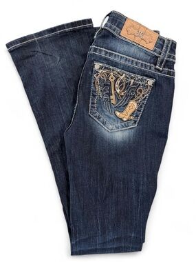 Miss Me Dark Blue Boot Cut Jeans with Embroidered Pocket